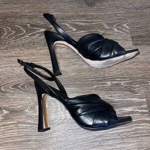 Strappy leather open toe heel